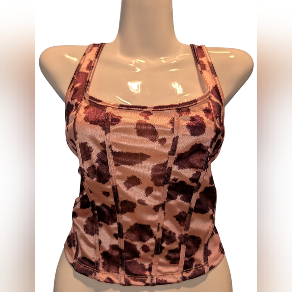 Source Unknown Brown and Pink Crop Top